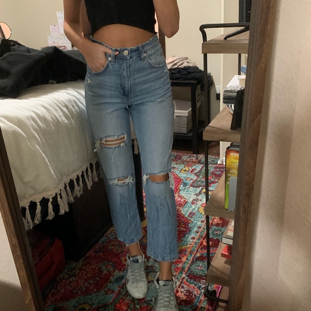 Zara High Waisted Straight Leg Jeans